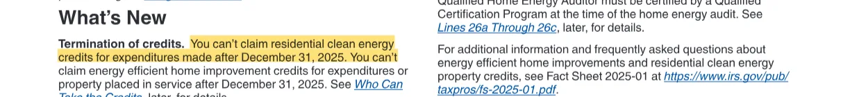 The quoted passage, highlighted on page 1 of 2025 Instructions for Form 5695.